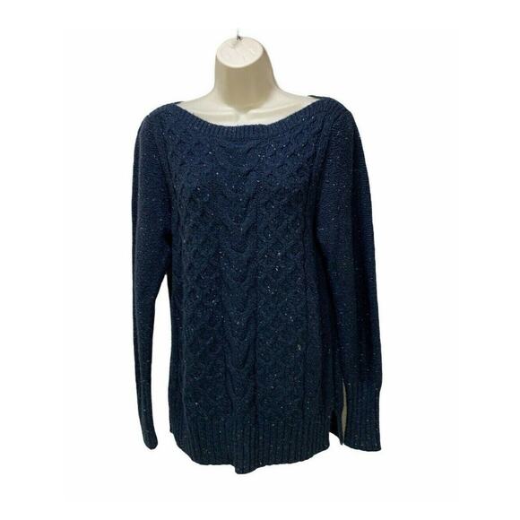 St.John's Bay Women's Tweed Sweater Navy Size Large Long Sleeve Pullover - Picture 1 of 8
